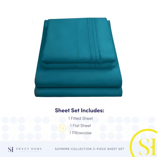 Twin Sheets - Breathable Luxury Sheets with Full Elastic & Secure Corner Straps Built In - 1800 Supreme Collection Extra Soft Deep Pocket Bedding Set, Sheet Set, EXTRA DEEP pocket - Twin, Teal