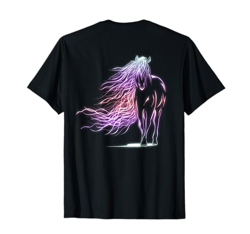 Farm n' Fancy Dibujo Colorido Mujeres Niñas Equitación Camiseta de Caballo Black T-Shirt Manga Corta Pequeño