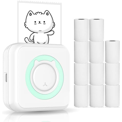 Dunuiov フォトプリンター、オールインワンフォトプリンター 多機能ポータブルプリンター ワイヤレスインスタントミニプリンター スマートフォン用BT接続をサポート 紙ロール11本付き 57mm iOS Androidと互換性あり (グリーン)