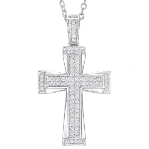 Mens Moissanite Cross Pendant Necklace D Color VVS1 925 Sterling Silver 18k White Gold Plated Gift for Him