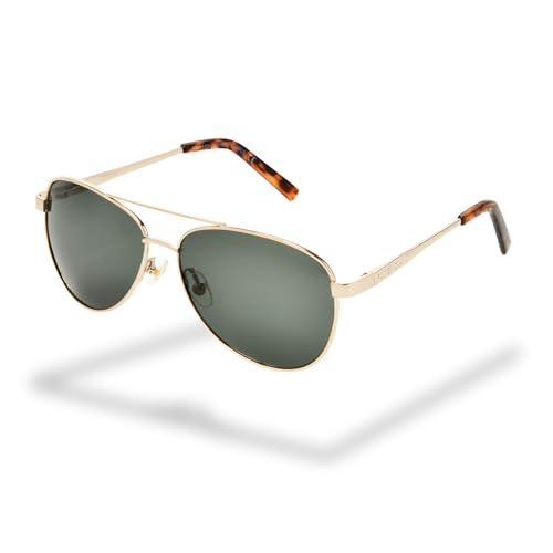 Image of Foster Grant Men's and Unisex Aviator Sunglasses – Gold-Tone Metal Frame with Double-Bridge Design, Polarised Smoke Lenses & UVA-UVB Protection for Driving