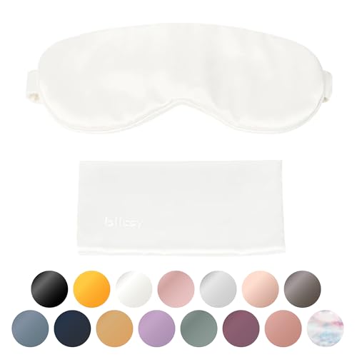 Blissy Silk Sleep Mask - Silk Eye Sleeping Mask for Women & Men for Total Blackout - 100% Pure Mulberry Silk, 22 Momme 6a Fibers - Blindfold Silk Sleep Mask Side Sleeper Eye Cover (White)