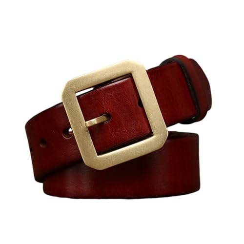 Men's Women's Casual Leather Belt,Fashion Cowhide with Pin Gold Buckle Waist Strap 5mm Thickness for Jeans Pants(120cm/47, Reddish Brown)