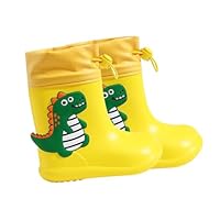KOMBIUDA Rain Boots Cartoon Dinosaur Non-slip Material Rain Shoes for Boys and Protective Footwear with Wear-resistant Soles Yellow