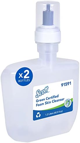 Scott Professional Green Certified Foam Hand Soap (91591), 1.2 L, Foaming, Clear, No Fragrance Added, Ecologo, NSF E-1 Rated, Automatic Refills (2 Bottles)