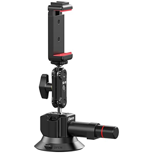 UURig SC-01 Suction Mount 3\" for Vlogging Action Camera Car w Smartphone Clamp Compatible with DJI OSMO Pocket 3/OSMO 360/Insta 360 x5/iPhone 16 15 14 13 Pro Max, 1/4\" Magic Arm Car Windshield Window - Thumbnail 6