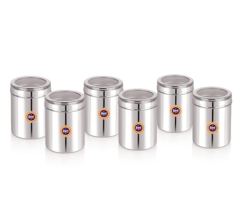 SUVI 1 kg Stainless Steel Kitchen Containers with See Through Lid (1250ml - 6pcs) | Ubha Dabba Multipurpose Storage | Steel Storage Containers for kitchen Food Grains Capacity - 1kg Approx (Pack of 6) SUVI 1 kg Stainless Steel Kitchen Containers with See Through Lid (1250ml - 6pcs) | Ubha Dabba Multipurpose Storage | Steel Storage Containers for kitchen Food Grains Capacity - 1kg Approx (Pack of 6)