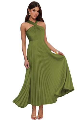 Clothfun Women's Halter Pleated Bridesmaid Dress Long Chiffon High Waist Corset Formal Dresses CY282