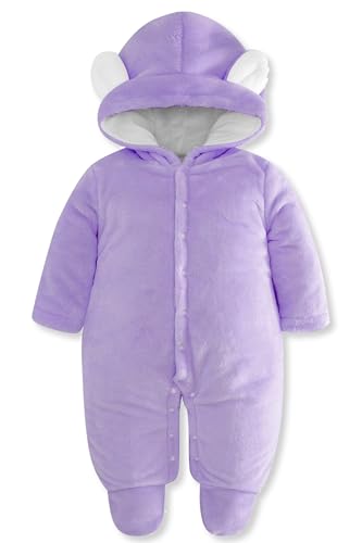 Image of Vogseek 3-6 Months Baby Girl Winter Outfits Baby Teddy Bear Onesie Violet Hooded Romper Baby Girl Hooded Romper Baby Girl