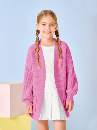 Image of Haloumoning Kids Girls Open Front Cardigan Sweaters Long Sleeve Cable Knit Fashion Clothes with Pockets 5-14 Years