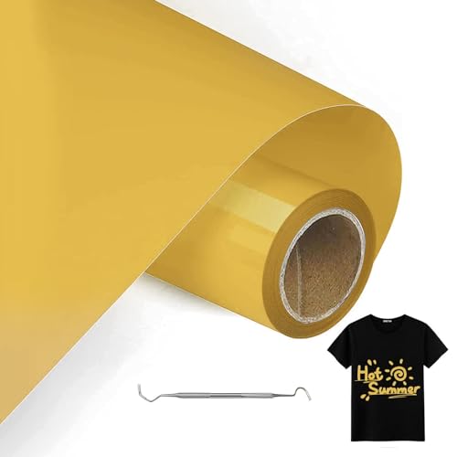 MeYuxg Vinilo Textil Dorado - 30,5 CM x 6 M Rollo Vinilo Termoadhesivo Textil - Vinilo Textil Termoadhesivo para Cricut & Cameo - Fácil de Cortar & Desherbar para Vinilo Textil Cricut (Dorado)