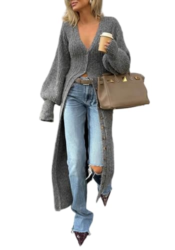 LETSVDO Long Cardigan Sweaters for Women Winter Thick Cable Kanit