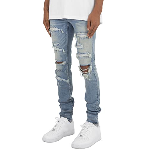 Men's Destroyed Hip Hop Jeans Vintage Distressed Ripped Denim Pencil Pants Skinny Slim Fit Stretch Ripped Jean3