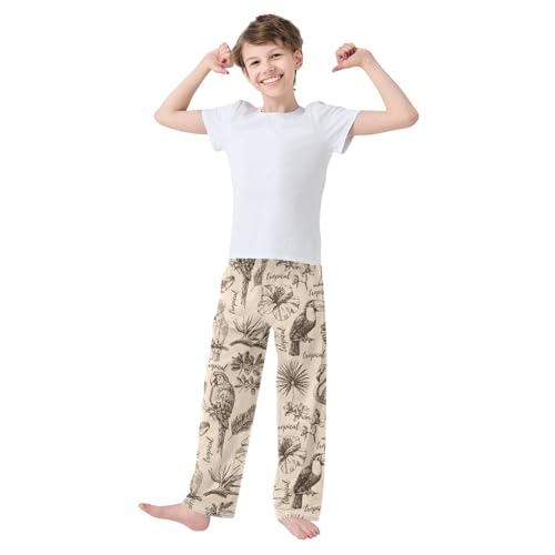 Retro Tropical Parrot Flamingo Boys Long Pants Soft Trousers Elastic Waist Kids Lounge Bottoms with Pockets S-XL2