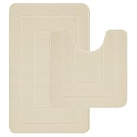 Lifestyle comfort ltd LSC Non Slip Bath Mat 2 Piece Ichra Extra Soft Water Absorbent Bathroom Mats 100% Polypropylene Pedestal Bath Rug Shower Bath Mat Bathroom Rug for Toilet (CREAM)