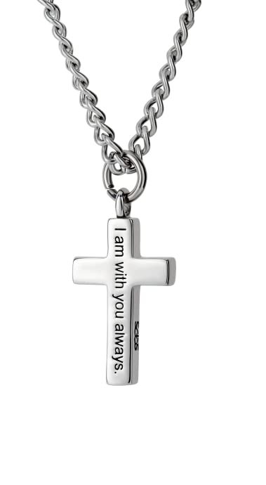 Shields of Strength Matthew 28:20 Cross Necklace for Men Stainless Steel or Gold Plated Christian Jewelry – Engraved “I Am With You Always” – Inspirational Bible Verse Necklace2