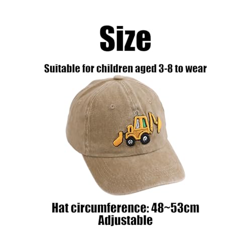 ZBHDEYG 1 Stück Kinder-Baseballkappe, Bagger-Bestickte Schirmmütze, Verstellbare Baseballkappe Mit Schnalle Hinten, Sonnenhut Mit Breiter Krempe, Outdoor-Sporthut, Sommersonnenhut (Khaki)