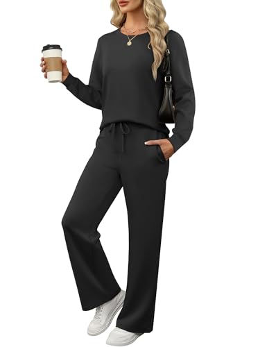 ANRABESS Women's 2 Piece Lounge Sets Casual Travel Outfits Wide Leg Tracksuit Sweatsuits Matching Set 2025 Fall Clothes