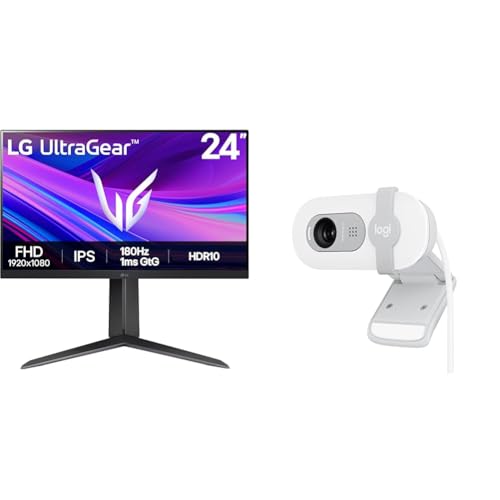 Image of LG Ultragear 24GS65F IPS Full HD Gaming Monitor, 24 Inch, 1920 X 1080, 1ms, 180Hz, HDR 10, NVIDIA G-Sync Compatible, AMD FreeSync, Height /Pivot /Tilt A + Logitech Brio 100 Full HD 1080P Webcam