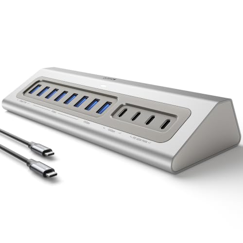 Gitfos Powered USB Hub 15 in 1 USB 3.2 Hub USB C Hub with PD 100W USB C 45W Charge 10Gbps Data 8 USB A 65W Power Adapter 3.3FT Cable Aluminum USB Hub for PC Laptop Mac Mac mini iMac iPad