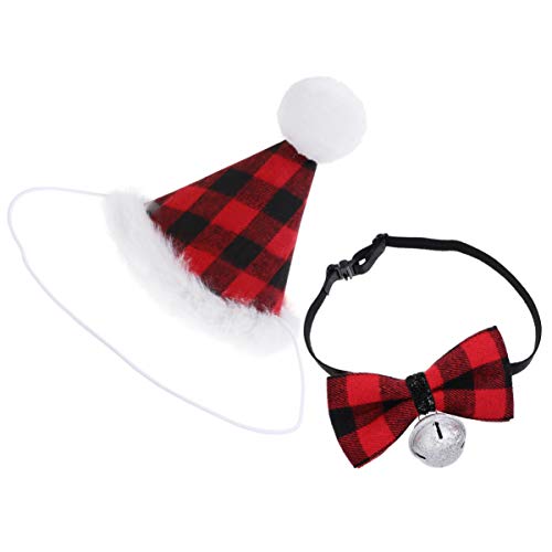 Scicalife 2 peças de chapéu de fantasia de cachorro de Natal e gravata borboleta com sino, coleira d