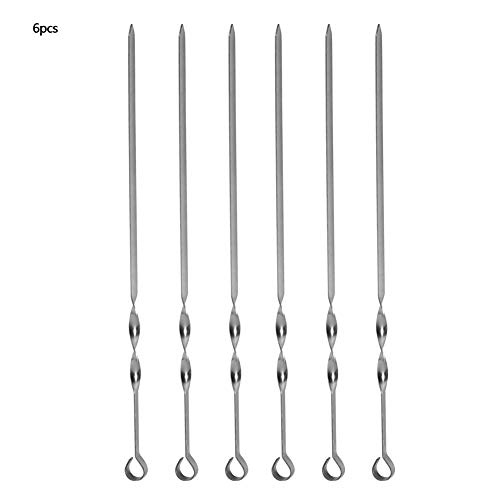 Zerone Barbecue Skewers, 6pcs Stainless Steel BBQ Barbecue Skewers Handle Grill Fork Skewers Kebab Tool(45CM)