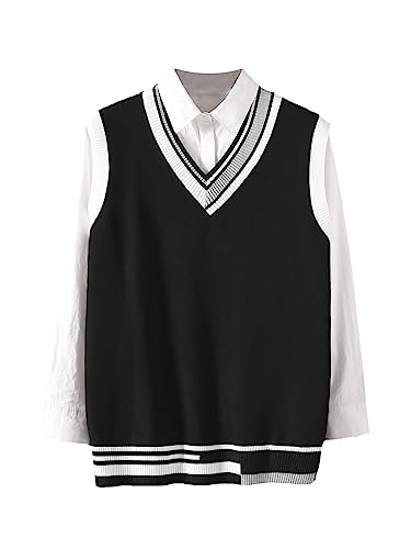 OYOANGLE Men's Casual Sweater Vest V-Neck Sleeveless Knitted Pullover Sweater Vest