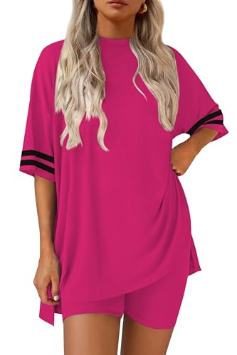 Image of Ekouaer Womens Pajamas Casual 2 Piece Short Sleeve Biker Shorts Lounge Set