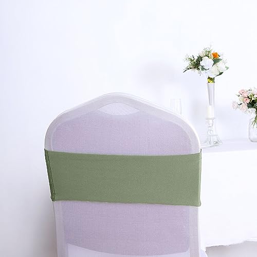 Tableclothsfactory 5pcs Eucalyptus Sage Green Spandex Chair Sash, Elastic Band Sashes Fitted Chair tie for Wedding Event Banquet Decor