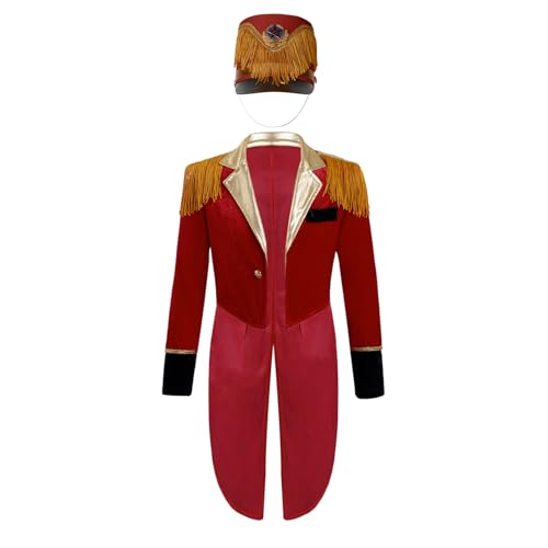 Kids Boys Ringmaster Marching Brand Drum Majority Outfits Long Sleeve Tassel Coat with Hats Set