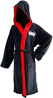 Groovy Uk Space Invaders Men's Fleece Hooded Bathrobe, One Size, Black/Red