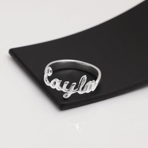 Image of TRUESILVER ACPL 925 Sterling Silver Personalized Rings for Women | Customized Engraved Name Ring for Womens | Customized Name Jewelry for Wedding Anniversary Birthday