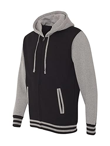 Independent Trading Co. - Heavyweight Varsity Full-Zip Hooded Sweatshirt - IND45UVZ - S - Black/Gunmetal Heather