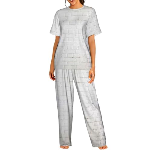 Pyjama court femme haut de gamme imprimé briques de nuit doux