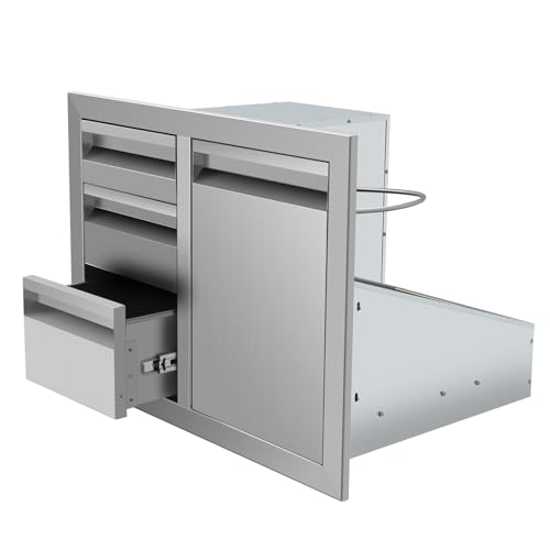 Outdoor Kitchen Drawers 295W X 226H X 217D Inch Flush Mount Double BBQ Drawers with Handle Stainless Steel BBQ Drawers for Outdoor Kitchens Patio Or Grill Station