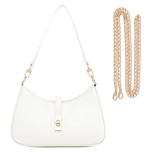 hwnnon White Elegant Twist Lock Crossbody Bag