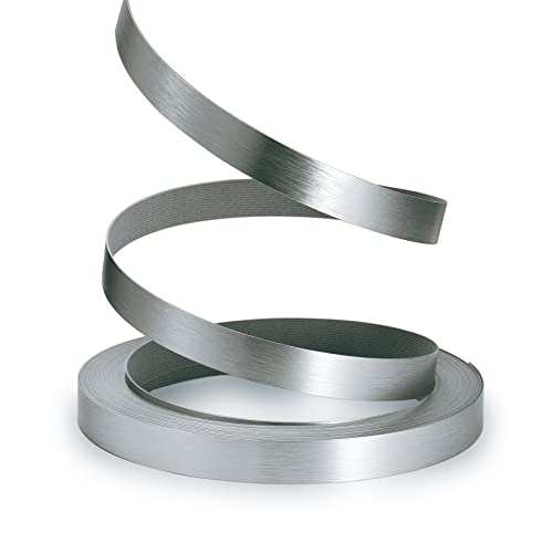 Image of Gray Edge Banding, 7 /8 inch x 50ft Non Glued Flexible Durable Real Brushed Aluminum Grey Silver Veneer Edge Trim for DIY Table Cabinet Furniture Decorative Trim