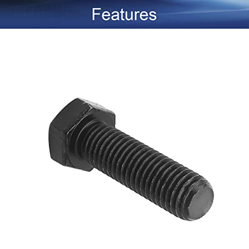 Image of M12 x 40mm Carbon Steel Grade 8.8 External Hex Head Screw Bolts Metric Thread Hexagon Bolts Fastener, 1.88''x0.71''x0.71'' (LxWxH) for Machinery Furniture Hardware Black 5pcs
