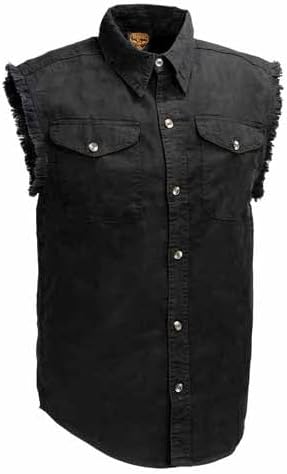 Miniatura 5 de Milwaukee Leather DM1002 Camisa vaquera ligera negra para hombre con corte deshilachado sin mangas