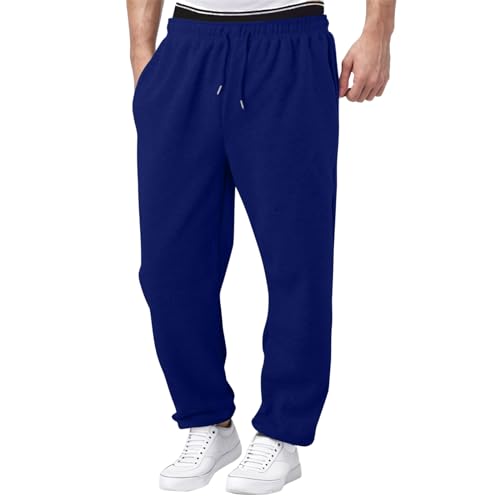 Mens Casual Sweatpants Straight Leg Fleece Workout Pants Elastic Waist Drawstring Joggers Solid Trousers with Pockets2