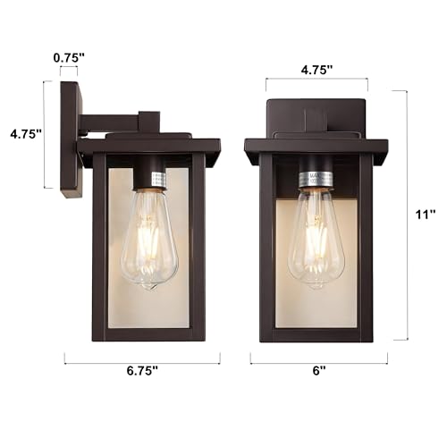 Image of Oil Rubbed Bronze Outdoor Wall Light Fixture, Waterproof Clear Glass Shade Outdoor Sconce Lighting with E26 Sockets, 11 inch Exterior Lantern Lights for House Porch Entryway