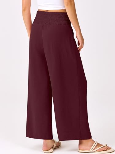Image of ANRABESS Womens Wide Leg Palazzo Pants with Pockets | Lightweight Breathable High Waisted Pants, Beach Vacation Flowy, Lounge & Casual Summer Trousers
