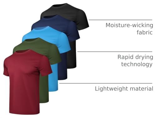 Image of HovSiyla 1 /5 Pack Workout Shirts for Men Athletic Running Gym Quick Dry Short Sleeve Performance Moisture Wicking T Shirt