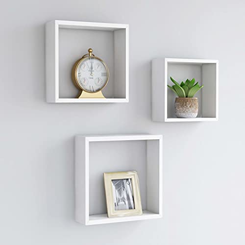 CINDERFUL Estantes Cubo de Pared 3 Unidades MDF Blanco Salón Librerías