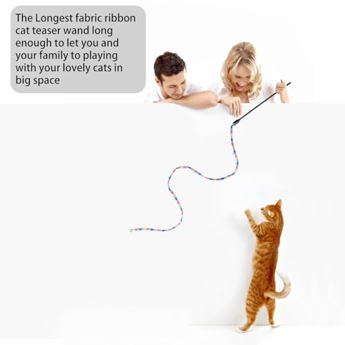 Image of Cat Wand Toys Interactive Kitten Toys-3 Packs | Cat Teaser Wand String feather for Indoor Colorful ribbon wands Stick Toy Cat Charmer