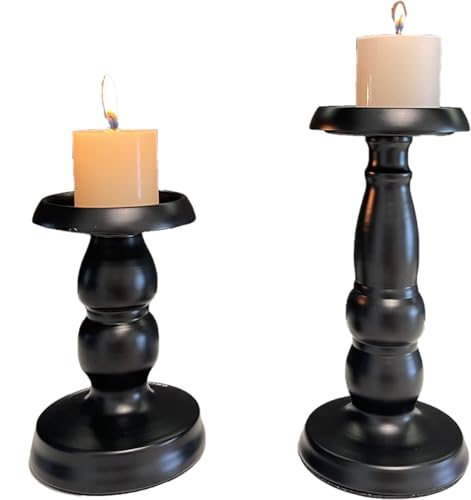 CKLOPONWAY 2pcs Set Candle Holder, Vintage Candle Holder, Black Metal Pillar Candle Holder, Candle Holder for dinng Table,Romantic Candle Holders Decoration for Living Room
