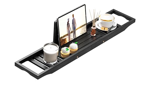 Bathtub Tray Caddy Black - Bath Tray Black - Bath Tub Table Tray Caddy - Bamboo Bath Tray for Tub