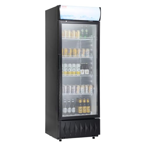 Image of VEVOR Commercial Merchandiser Refrigerator, 9.7 Cu.Ft / 275L Beverage Refrigerator Cooler Merchandiser, Glass Door Display Refrigerator Upright Fridge with 4 Adjustable Shelves, Customizable Lightbox