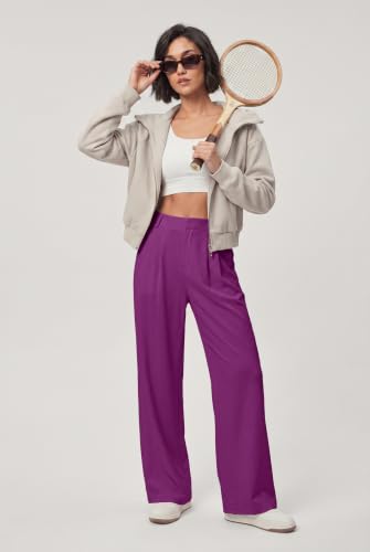 IWOLLENCE Women Wide Leg Pants Waffle Stretchy Work Dress Pants Business Casual Outfits Slacks Trousers — view 2