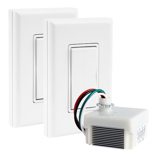 RunLessWire Dimmable 3-Way Battery-Free DIY Wireless Light Switch Kit 150ft Range for Home: 2 Remote Switches Control 1 120VAC Dimmer Receiver – White RunLessWire Dimmable 3-Way Battery-Free DIY Wireless Light Switch Kit 150ft Range for Home: 2 Remote Switches Control 1 120VAC Dimmer Receiver – White